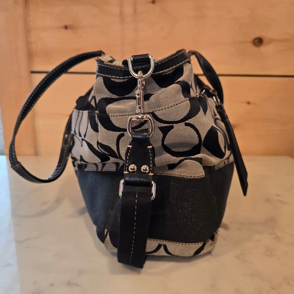 Coach Bag Lurex Signature C X Large Black Gray F19202 Canvas Diaper Tote Travel